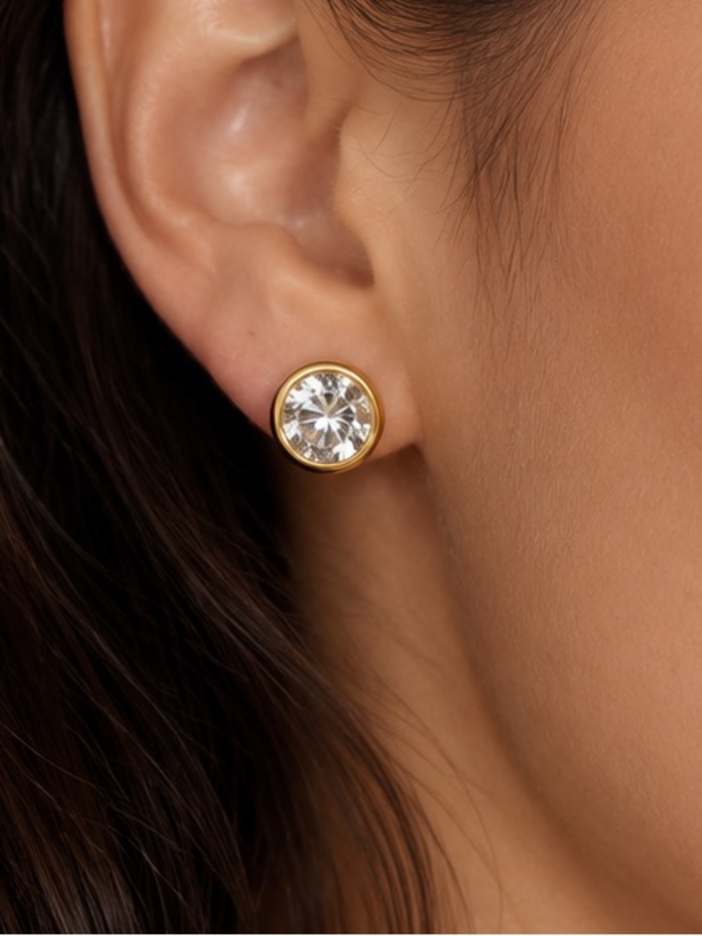 Gold Round Bezel Stud Earrings (4512)